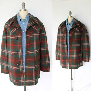 Pendleton Vintage Car Coat ranch jacket Plaid check Wool mackinaw aztec Indian
